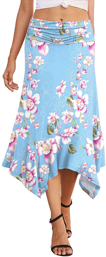 Women's Casual Elegant Flowy Handkerchief Hemline Midi Skirt